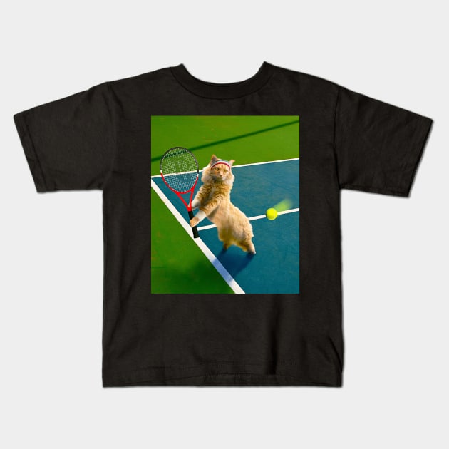 Maine Coon Cat Playing Tennis Kids T-Shirt by Random Galaxy